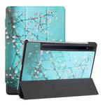 For Samsung Galaxy Tab S8 / Galaxy Tab S7 T870/T875 Silk Texture Colored Drawing Pattern Horizontal Flip Magnetic PU Leather Case with Three-folding Holder & Sleep / Wake-up Function(Plum Blossom)