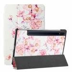 For Samsung Galaxy Tab S8 / Galaxy Tab S7 T870/T875 Silk Texture Colored Drawing Pattern Horizontal Flip Magnetic PU Leather Case with Three-folding Holder & Sleep / Wake-up Function(Camellia)