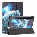 For Samsung Galaxy Tab S8 / Galaxy Tab S7 T870/T875 Silk Texture Colored Drawing Pattern Horizontal Flip Magnetic PU Leather Case with Three-folding Holder & Sleep / Wake-up Function(Star Wolf)