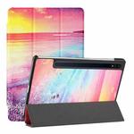 For Samsung Galaxy Tab S8+ / Tab S8 Plus /  Tab S7 FE / Tab S7+ T970/T975 Silk Texture Colored Drawing Pattern Horizontal Flip Magnetic PU Leather Case with Three-folding Holder & Sleep / Wake-up Function(Seaside)