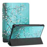 For Amazon Fire HD 10 Plus (2021)/HD 10 (2021) Silk Texture Colored Drawing Pattern Horizontal Flip Magnetic PU Leather Case with Three-folding Holder & Sleep / Wake-up Function(Plum Blossom)