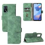 For OPPO A16 Solid Color Skin Feel Magnetic Buckle Horizontal Flip Calf Texture PU Leather Case with Holder & Card Slots & Wallet(Green)