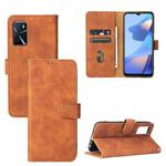 For OPPO A16 Solid Color Skin Feel Magnetic Buckle Horizontal Flip Calf Texture PU Leather Case with Holder & Card Slots & Wallet(Brown)