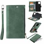 For Samsung Galaxy A22 5G Side Zipper Back Card Horizontal Flip PU Leather Case with Card Slots & Wallet & Photo Frame & Lanyard(Green)