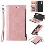 For Samsung Galaxy A32 4G Side Zipper Back Card Horizontal Flip PU Leather Case with Card Slots & Wallet & Photo Frame & Lanyard(Pink)