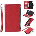 For Samsung Galaxy A50s Side Zipper Back Card Horizontal Flip PU Leather Case with Card Slots & Wallet & Photo Frame & Lanyard(Red)