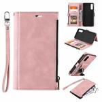 For Samsung Galaxy A70 Side Zipper Back Card Horizontal Flip PU Leather Case with Card Slots & Wallet & Photo Frame & Lanyard(Pink)