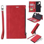 For Samsung Galaxy A21s Side Zipper Back Card Horizontal Flip PU Leather Case with Card Slots & Wallet & Photo Frame & Lanyard(Red)