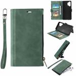 For Samsung Galaxy A32 5G Side Zipper Back Card Horizontal Flip PU Leather Case with Card Slots & Wallet & Photo Frame & Lanyard(Green)