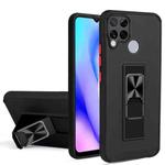 For OPPO Realme C15 / C12 / C25 Dual-color Skin Feel TPU + PC Magnetic Shockproof Case with Invisible Holder(Black)