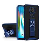 For Motorola Moto G9 Dual-color Skin Feel TPU + PC Magnetic Shockproof Case with Invisible Holder(Blue)