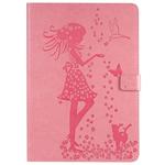 For iPad 10.2 / Pro 10.5 / Air 2019 Pressed Printing Woman and Cat Pattern Horizontal Flip Leather Case with Holder & Card Slots & Wallet(Pink)