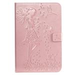 For iPad Mini 2019 & 4 & 3 & 2 & 1 Pressed Printing Woman and Cat Pattern Horizontal Flip Leather Case with Holder & Card Slots & Wallet(Rose Gold)