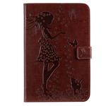 Pressed Printing Woman and Cat Pattern Horizontal Flip Leather Case with Holder & Card Slots & Wallet(Brown)