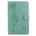 For Galaxy Tab A 8.0 & S Pen (2019) Pressed Printing Woman and Cat Pattern Horizontal Flip Leather Case with Holder & Card Slots & Wallet(Green)