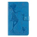 For Galaxy Tab A 8.0 & S Pen (2019) Pressed Printing Woman and Cat Pattern Horizontal Flip Leather Case with Holder & Card Slots & Wallet(Blue)