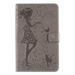 For Galaxy Tab A 8.0 & S Pen (2019) Pressed Printing Woman and Cat Pattern Horizontal Flip Leather Case with Holder & Card Slots & Wallet(Grey)