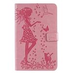 For Galaxy Tab A 8.0 & S Pen (2019) Pressed Printing Woman and Cat Pattern Horizontal Flip Leather Case with Holder & Card Slots & Wallet(Pink)