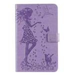 For Galaxy Tab A 8.0 & S Pen (2019) Pressed Printing Woman and Cat Pattern Horizontal Flip Leather Case with Holder & Card Slots & Wallet(Purple)
