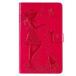 For Galaxy Tab A 8.0 (2019) T295/T290 Pressed Printing Woman and Cat Pattern Horizontal Flip Leather Case with Holder & Card Slots & Wallet(Rose Red)