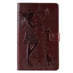 For Galaxy Tab A 8.0 (2019) T295/T290 Pressed Printing Woman and Cat Pattern Horizontal Flip Leather Case with Holder & Card Slots & Wallet(Brown)