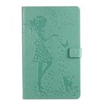 For Galaxy Tab A 10.1 (2019) Pressed Printing Woman and Cat Pattern Horizontal Flip Leather Case with Holder & Card Slots & Wallet(Green)