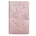 For Galaxy Tab A 10.1 (2019) Pressed Printing Woman and Cat Pattern Horizontal Flip Leather Case with Holder & Card Slots & Wallet(Rose Gold)