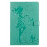 For Galaxy Tab S5e Pressed Printing Woman and Cat Pattern Horizontal Flip Leather Case with Holder & Card Slots & Wallet(Green)