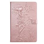For Galaxy Tab S5e Pressed Printing Woman and Cat Pattern Horizontal Flip Leather Case with Holder & Card Slots & Wallet(Rose Gold)