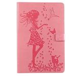 For Galaxy Tab S5e Pressed Printing Woman and Cat Pattern Horizontal Flip Leather Case with Holder & Card Slots & Wallet(Pink)