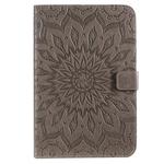 For iPad Mini 2019 & 4 & 3 & 2 & 1 Pressed Printing Sun Flower Pattern Horizontal Flip Leather Case with Holder & Card Slots & Wallet(Grey)