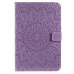 For iPad Mini 2019 & 4 & 3 & 2 & 1 Pressed Printing Sun Flower Pattern Horizontal Flip Leather Case with Holder & Card Slots & Wallet(Purple)