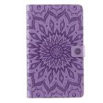 For Galaxy Tab A 8.0 (2019) T295/T290 Pressed Printing Sun Flower Pattern Horizontal Flip Leather Case with Holder & Card Slots & Wallet(Purple)