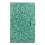 For Galaxy Tab A 10.1 (2019) Pressed Printing Sun Flower Pattern Horizontal Flip Leather Case with Holder & Card Slots & Wallet(Green)