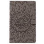 For Galaxy Tab A 10.1 (2019) Pressed Printing Sun Flower Pattern Horizontal Flip Leather Case with Holder & Card Slots & Wallet(Grey)