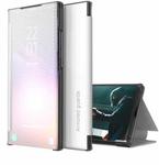 For Samsung Galaxy S10 Carbon Fiber Texture View Time Horizontal Flip Leather Case with Holder & Touch Call Display ID(White)