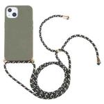 For iPhone 13 Wheat Straw Material + TPU Shockproof Case with Neck Lanyard(Dark Green)