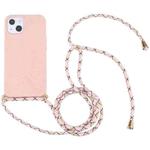For iPhone 13 Wheat Straw Material + TPU Shockproof Case with Neck Lanyard(Pink)