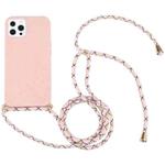 For iPhone 13 Pro Wheat Straw Material + TPU Shockproof Case with Neck Lanyard (Pink)
