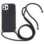 For iPhone 13 Pro Max Wheat Straw Material + TPU Shockproof Case with Neck Lanyard (Black)