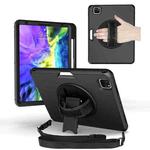 For iPad Pro 11 2020 / Air 10.9 2020 360 Degree Rotation Turntable Robot Shockproof TPU + PC Protective Tablet Case with Holder & Hand Grip Strap & Shoulder Strap(Black Black)