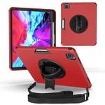 For iPad Pro 12.9 2021 / 2020 / 2018 360 Degree Rotation Turntable Robot Shockproof TPU + PC Protective Tablet Case with Holder & Hand Grip Strap & Shoulder Strap(Red Black)