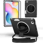 For Samsung Galaxy Tab S6 Lite 360 Degree Rotation Turntable Robot Shockproof TPU + PC Protective Tablet Case with Holder & Hand Grip Strap & Shoulder Strap(Black White)