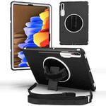 360 Degree Rotation Turntable Robot Shockproof TPU + PC Protective Case with Holder & Hand Grip Strap & Shoulder Strap For Samsung Galaxy Tab S8+ / Tab S8 Plus /  Tab S7 FE / Tab S7+(Black White)