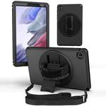 360 Degree Rotation Turntable Robot Shockproof TPU + PC Protective Case with Holder & Hand Grip Strap & Shoulder Strap For Samsung Galaxy Tab A7 Lite(Black Black)