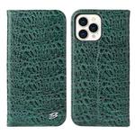 For iPhone 13 Pro Fierre Shann Crocodile Texture Magnetic Horizontal Flip Genuine Leather Case with Holder & Card Slot (Green)