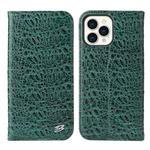 For iPhone 13 Pro Max Fierre Shann Crocodile Texture Magnetic Horizontal Flip Genuine Leather Case with Holder & Card Slot (Green)