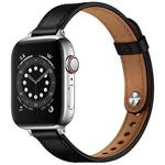 14mm Couple Style Leather Watch Band For Apple Watch Series 8&7 41mm / SE 2&6&SE&5&4 40mm / 3&2&1 38mm(Black Silver Buckle)