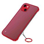 Frosted Soft Four-corner Shockproof Case with Finger Ring Strap & Metal Lens Cover For iPhone 13(Red)