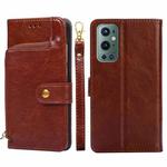 Zipper Bag PU + TPU Horizontal Flip Leather Case with Holder & Card Slot & Wallet & Lanyard For OnePlus 9 Pro(Brown)